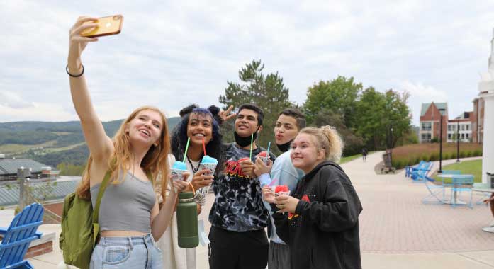 group of students taking selfie