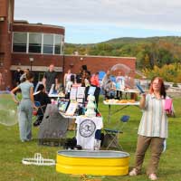 blowing bubbles at festival
