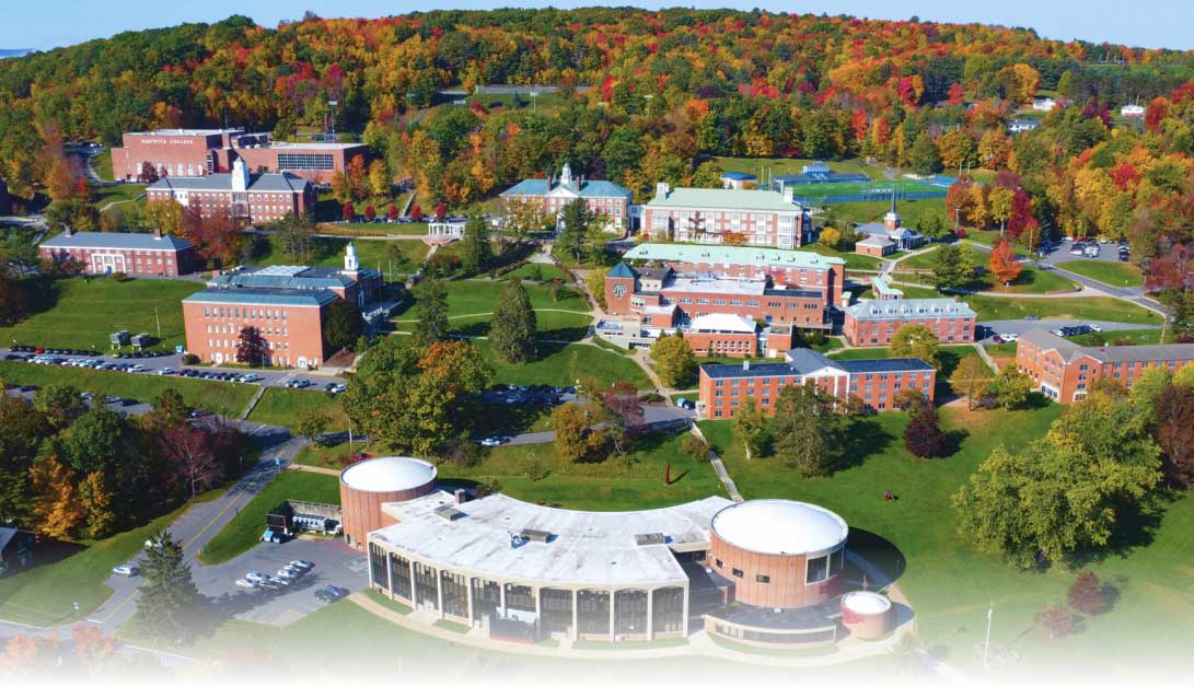 aerial view of campus with beautiful landscape