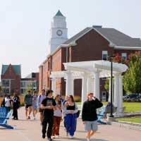 students walking on campus