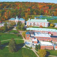 aerial view of campus in fall