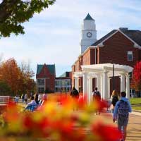 students on campus in the fall