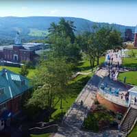 aerial view of campus in spring