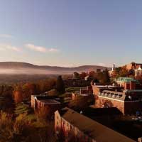 aerial view of campus at sunrise